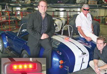 (From left to right) Charles Freeman with Tony Martin (TR Tec) and Ryan Lipke (involved with the traction enhancing and engine projects at UKZN), in front of the Cobra